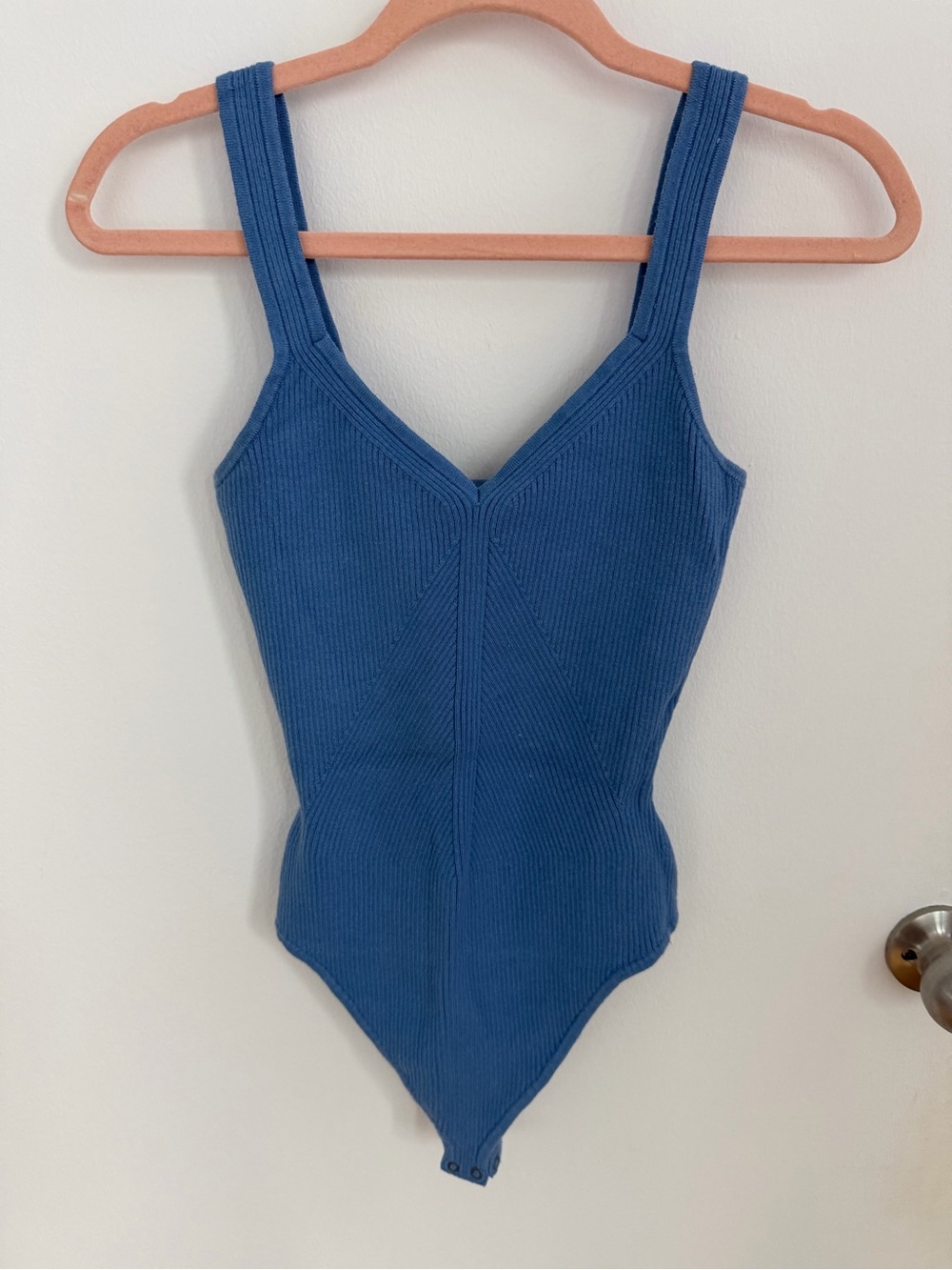 Abercrombie & Fitch Blue Ribbed V-Neck Bodysuit
